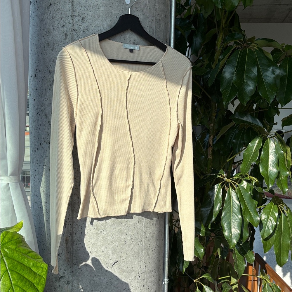 Light Cream Long-Sleeve Seam-Detail Top